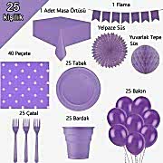 25 Kişilik Mor-Lila Parti Konsepti, Bardak Çatal Balon vb Paketi