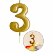 3 Yaş Gold Rakam Mum, Parlak Altın Rengi Doğum Günü Mumu Sarı Yaldızlı Pasta Mumu
