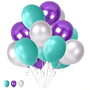 30 Adet Metalik Gümüş Gri-Mor-Mint Yeşili Balon Helyumla Uçan