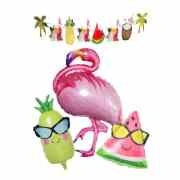 4 Parça Flamingo Folyo Balon Seti Tropikal Karpuz Ananas Temalı Doğum Süsü
