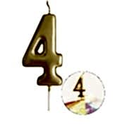 4 Yaş Gold Rakam Mum, Parlak Altın Rengi Doğum Günü Mumu Sarı Yaldızlı Pasta Mumu