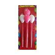 4lü Beyaz Pembe Balon Şeklinde Mum, Uzun Çubuklu Pasta Mumu