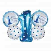 5 Adet Erkek Mavi Beyaz 1 Yaş Rakam,Baskılı Folyo Balon Seti