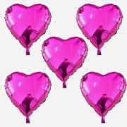 5 Adet Fuşya Koyu Pembe Kalp Folyo Balon 45 cm Helyumla Uçan