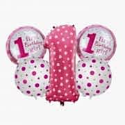 5 Adet Kız Pembe Beyaz 1 Yaş Rakam,Baskılı Folyo Balon Seti