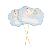5 Adet Mavi Leylekli Hoşgeldin Erkek Bebek Konuşma Balonu Çubuğu