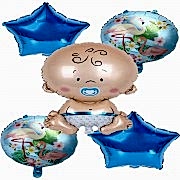 5'li Mavi Bebek Temalı Folyo Balon Doğum Odası Helyumla Uçan
