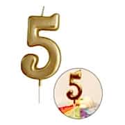 5 Yaş Gold Rakam Mum, Parlak Altın Rengi Doğum Günü Mumu Sarı Yaldızlı Pasta Mumu