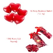 50 Kalp Balon + 1050 Kuru Gül, Kalpli Balon ve Gül Yaprakları