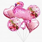 5li Flamingo Temalı Folyo Balon Seti, Doğum Günü Parti Balonu