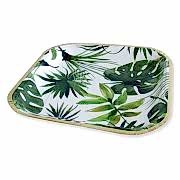 6 Ad Yaprak Desenli Karton Kare Tabak, 23 cm Tropik Parti Tabağı