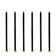 6 Adet Siyah İnce, Uzun Pasta Mumu Uzunluk 18cm 