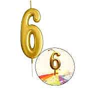 6 Yaş Gold Rakam Mum, Parlak Altın Rengi Doğum Günü Mumu Sarı Yaldızlı Pasta Mumu