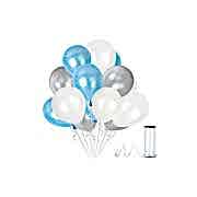 75 Adet Gümüş - Beyaz- Mavi Metalik Balon 3'Lü Renk  - 12 İnç