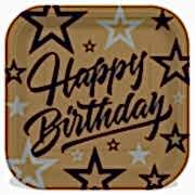 8 li Altın Sarısı Gold Kare Tabak, Yetişkin Happy Birthday Yazılı