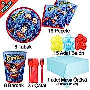 8 Kişilik Superman Temalı Doğum Günü Konsept Paketi Süpermen Seti