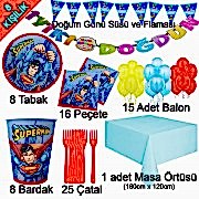8 Kişilik Superman Temalı Doğum Günü Süsleri, Tabak Bardak Çatal 