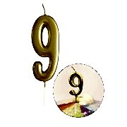 9 Yaş Gold Rakam Mum, Parlak Altın Rengi Doğum Günü Mumu Sarı Yaldızlı Pasta Mumu