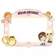 90x70cm Pembe Nişanımız Var Yazılı, Fotoğraf Çektirme Çerçevesi