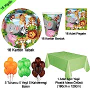 Aslan Zebra Zürafa Fil Maymun Kaplan Temalı Konsept Parti Seti