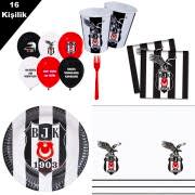 Beşiktaş 16 Kişilik 8 Parça Doğum Günü Seti malzemeleri süsleri