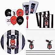 Beşiktaş 8 Kişilik 6 Parça Doğum Günü Seti malzemeleri süsleri