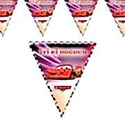 Cars Üçgen Bayrak Flama 2.2 Metre Doğum Günü Flaması  