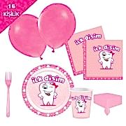 16 kişilik Pembe İlk Dişim çıktı Kız Diş Buğdayı Parti Seti Paketi 8 Parça