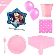 Elsa Pinyata ve 25 kişilik pembe parti malzemeleri doğum günü seti
