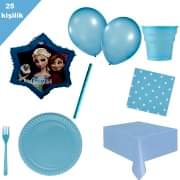 Elsa Pinyata ve 25 kişilik mavi parti malzemeleri doğum günü seti