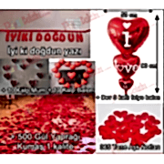 Evde kalp balon,mum gül yapraklı doğum günü süsleme paketi 7 parça