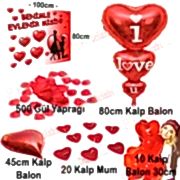 Evlilik Teklifi Pankart Afiş, Kalpli Balon, Mum, Gül Yaprağı