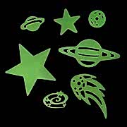 Fosforlu Yapışkanlı Yıldız Duvar Süsü, Gece Parlayan Sticker 