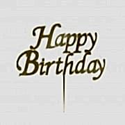 Gold Altın Rengi Happy Birthday Yazılı Ayna Pleksi Pasta Üstü Süsü
