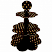 Gold Puantiyeli Siyah Cupcake Kek Standı, Benekli 3 Katlı Stand