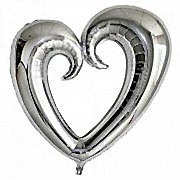 Gümüş Gri İçi Boş Kalp Şeklinde Folyo Balon, Kalpli Helyumla Uçan