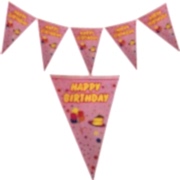 Happy Birthday Yatay Yazı Flama Bayrak Pembe Süsleme Malzemeleri 