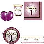 ilk yaşım 1 yaş kız pembe 16 Kişilik 8 Parça Doğum Günü Seti