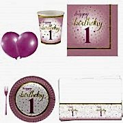 ilk yaşım 1 yaş kız pembe 24 Kişilik 12 Parça Doğum Günü Seti