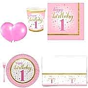 ilk yaşım 1 yaş kız pembe 8 Kişilik 6 Parça Doğum Günü Seti