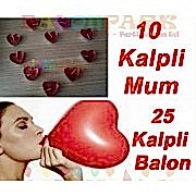 Kalp Balon + 10 Kalpli Mum Hediye. Sevgiliye Doğum günü Aşk Paket