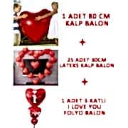 Kalp Balon 12inc + Kalpli Balon 75 cm + Folyo Uçan Ucuz Hediye
