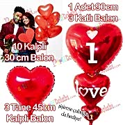 Kalp Balon Ucuz, Folyo 75cm + I love you + Sevgili Kalpli Uçan