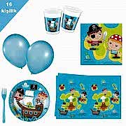 Korsan Partisi Pirates 16 Kişilik 8 Parça Doğum Günü Seti malzemeleri