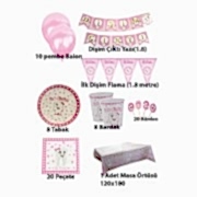 Pembe İlk Diş Buğdayı Kız Parti Seti Süsleme Paketi 8 Kişilik