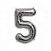 Rakam Folyo Balon 5 Rakamı Büyük Boy Balon Gümüş/Gri 100CM