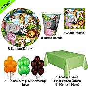 8 Kişilik Safari Hayvanlı Tabak Bardak Peçete Masa Örtüsü Temalı Parti Seti