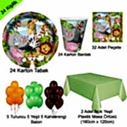 24 kişilik Safari Temalı Doğum Günü Parti Konsepti Malzemeleri Seti Paketi