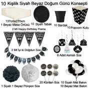 Siyah beyaz doğum günü konsepti Yetişkin - Çocuk parti süs seti 
