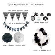 Siyah beyaz Yetişkin - Çocuk parti malzemeleri süsleri seti